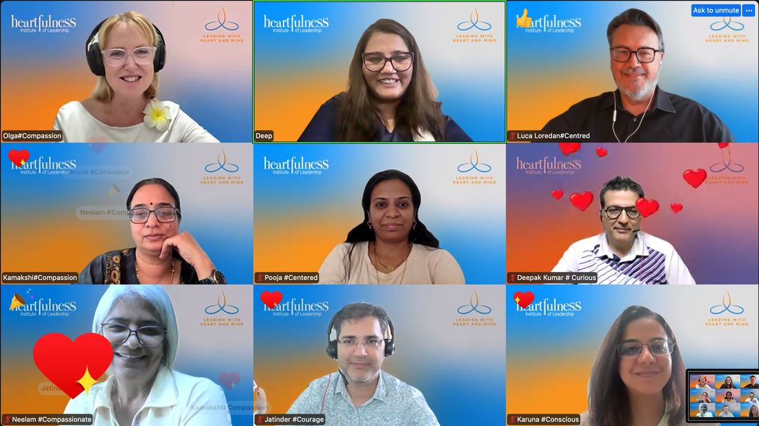 Online Heartfulness Institute of Leadership session with nine participants